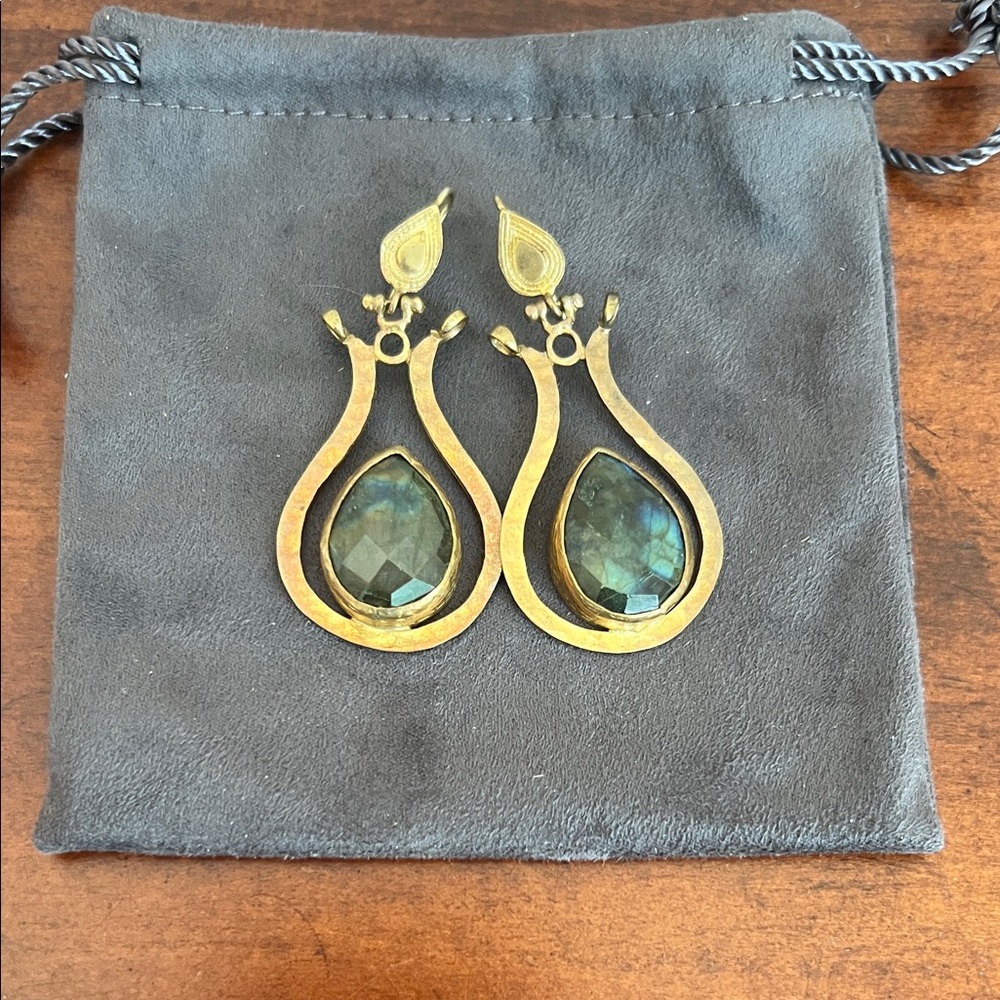 Gold Teardrop Earrings with Labradorite Accents